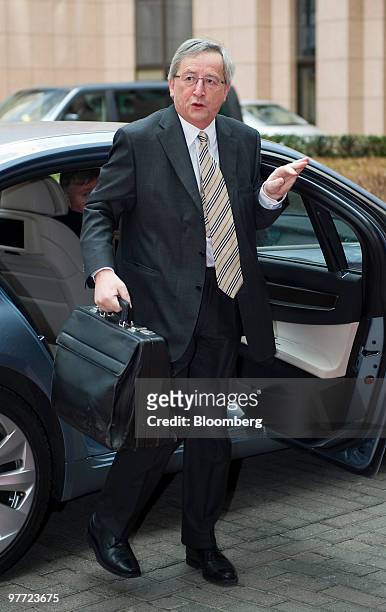 Jean-Claude Juncker, Luxembourg's prime minister and president of the Eurogroup, arrives for the meeting of European Union finance ministers at the...