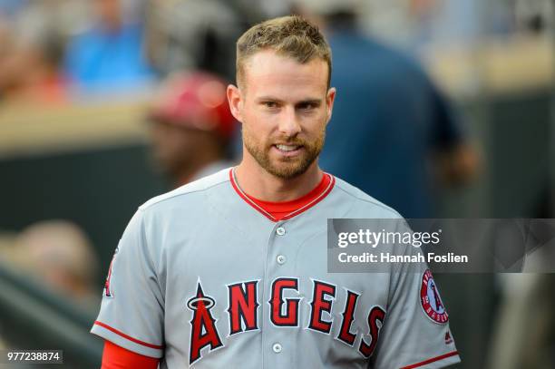 Zack Cozart of the Los Angeles Angels of Anaheim looks on before the game against the Minnesota Twins on June 8, 2018 at Target Field in Minneapolis,...