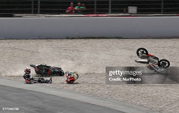 Jaume Masia and Andrea Migno during the Moto 3 GP Catalunya Moto GP, on 17th June in Barcelona, Spain. --