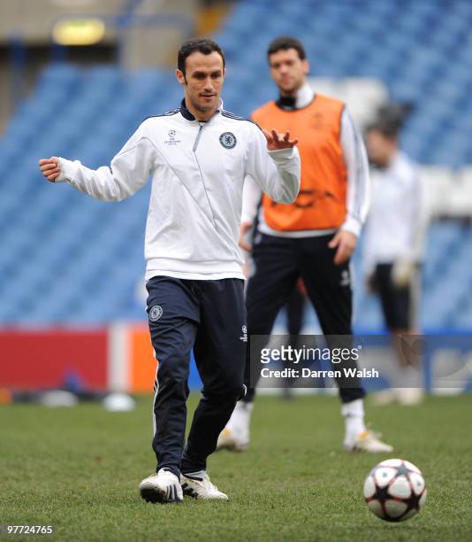 Ricardo Carvalho of Chelsea during a Training Session ahead of their UEFA Champions League game against Inter Milan at Stamford Bridge on March 15,...