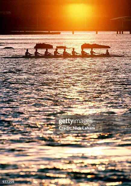 Shore School's eight train on the Parramatta River ahead of Saturday's GPS Head of the River Regatta, Sydney, Australia. Mandatory Credit: Nick...