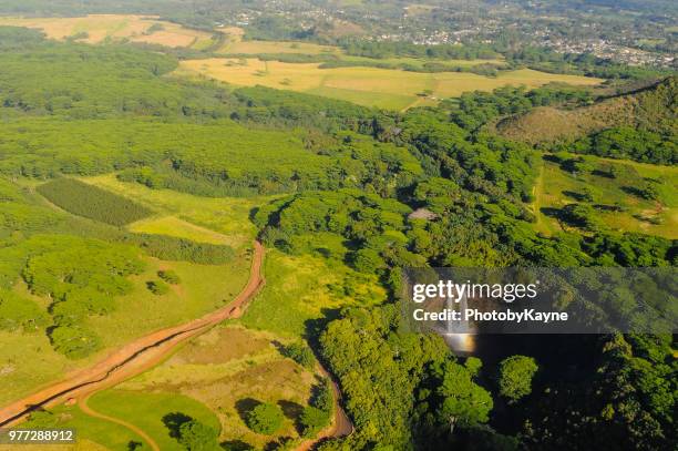 rainbow at waimea fall - waimea valley stock pictures, royalty-free photos & images