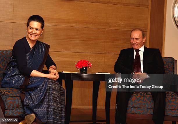 Sonia Gandhi meets Chairman of the Government of Russian Federation, Vladimir V Putin in New Delhi on Friday, March 12, 2010.