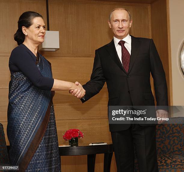 Sonia Gandhi meets Chairman of the Government of Russian Federation, Vladimir V Putin in New Delhi on Friday, March 12, 2010.