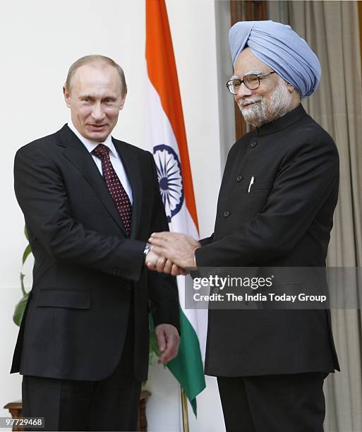 Prime Minister Manmohan Singh meets Chairman of the Government of Russian Federation, Vladimir V Putin at Rashtrapati Bhavan in New Delhi on Friday,...