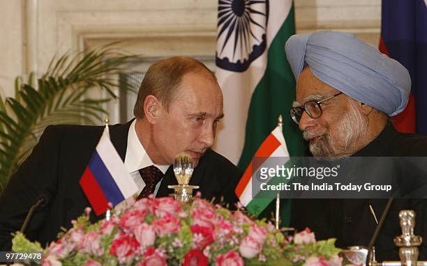 Prime Minister Manmohan Singh meets Chairman of the Government of Russian Federation, Vladimir V Putin at Rashtrapati Bhavan in New Delhi on Friday,...