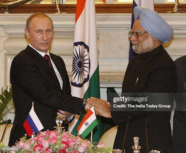 Prime Minister Manmohan Singh meets Chairman of the Government of Russian Federation, Vladimir V Putin at Rashtrapati Bhavan in New Delhi on Friday,...