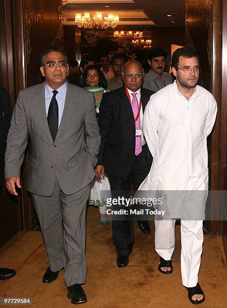 Rahul Gandhi with India Today group chairman Aroon Purie and India Today editor Prabhu Chawla at the second day of the India Today Conclave in New...