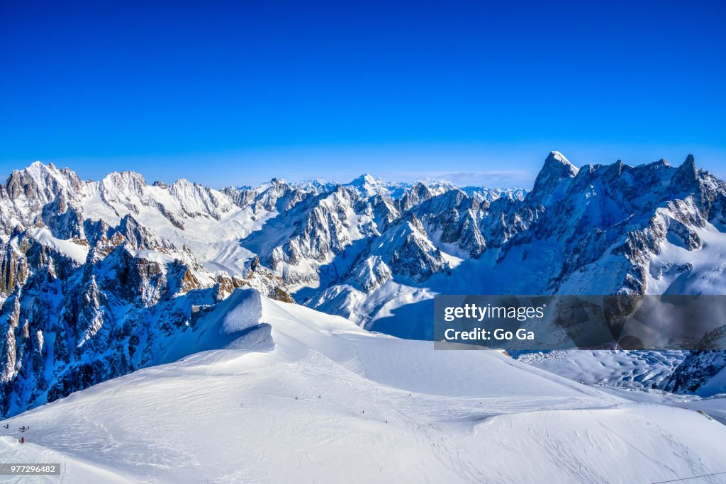 Snowy mountain peaks, Vallee Blanche, Alps