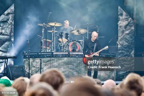 Jeff Friedl and Billy Howerdel of the American band A Perfect Circle perform live on stage during a concert at the Zitadelle Spandau on June 17, 2018...