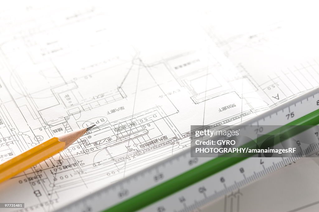 Blueprint Writing Ruler Ruler And Pencil On Blueprint High-Res Stock Photo - Getty Images