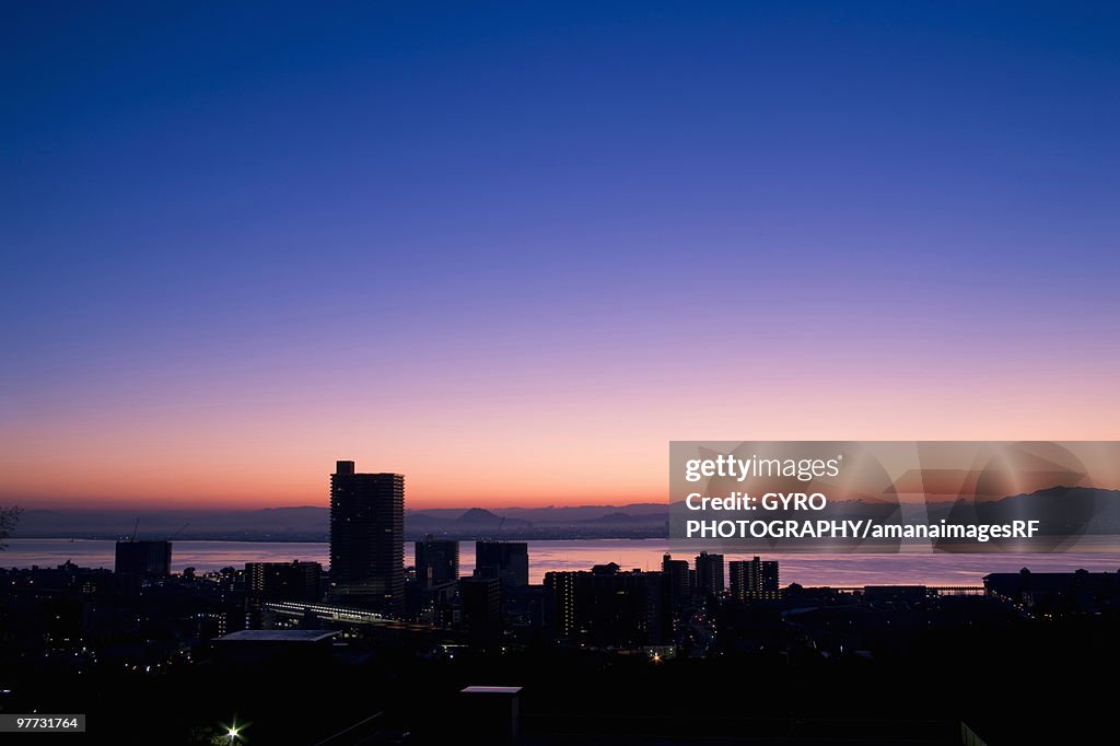 Sunrise over a City. Otsu, Shiga Prefecture, Japan