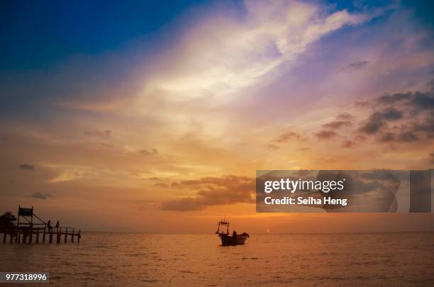 boat on sea, kampot, cambodia - kampot stock pictures, royalty-free photos & images