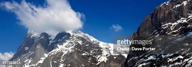 winter snow view over the wetterhorn mountain, grindelwald ski r - wetterhorn stock pictures, royalty-free photos & images