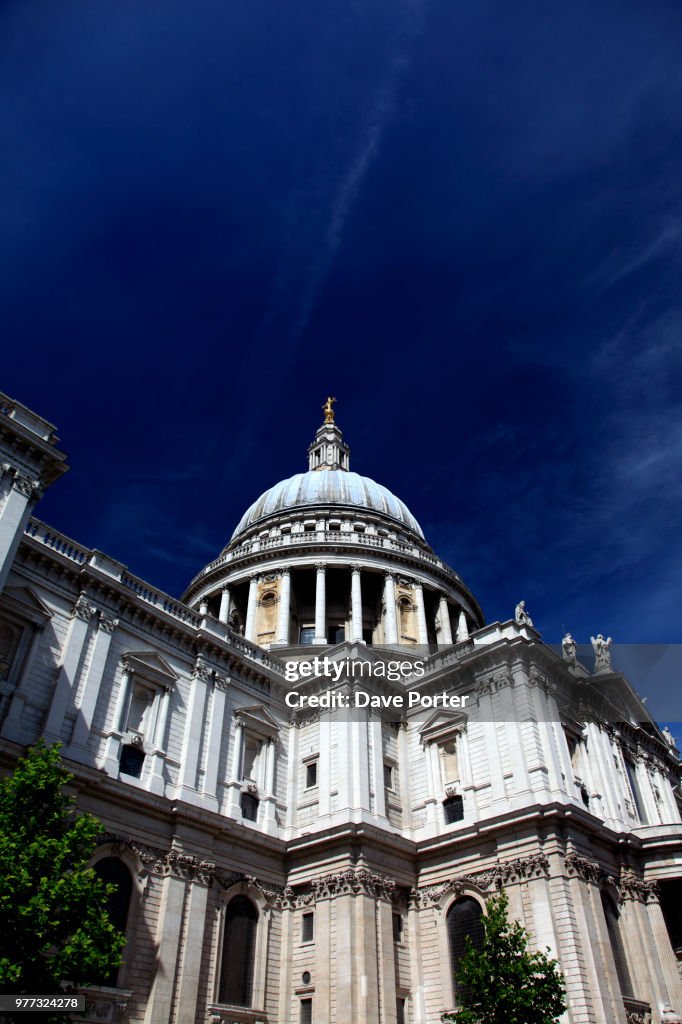 Summer, exterior view of Saint Pauls Cathedral, North Bank, Lond