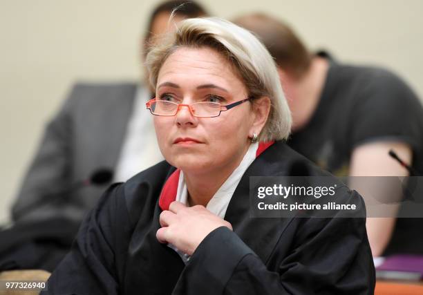 May 2018, Germany, Munich: Nicole Schneiders, the lawyer of defendant Ralf Wohlleben, sits in court for the trials of NSU members. Photo: Tobias...