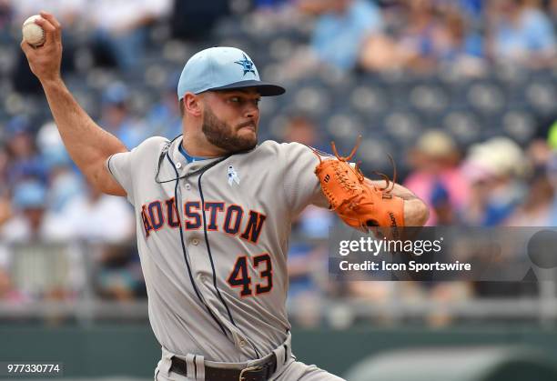 Houston Astros starting pitcher Lance McCullers Jr. Pitches in the first inning during a Major League Baseball game between the Houston Astros and...