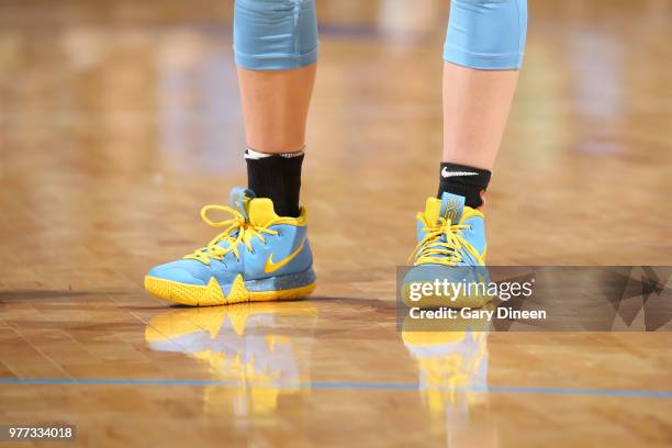 The sneakers of Courtney Vandersloot of the Chicago Sky are seen during the game against the Los Angeles Sparks on June 17, 2018 at the Allstate...