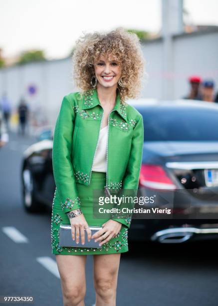 Esther Acebo is seen outside Dsquared2 during Milan Men's Fashion Week Spring/Summer 2019 on June 17, 2018 in Milan, Italy.
