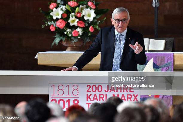 May 2018, Germany, Trier: President of the European Commission, Jean Claude Juncker, speaking in the constantine basilica at the ceremony for the...