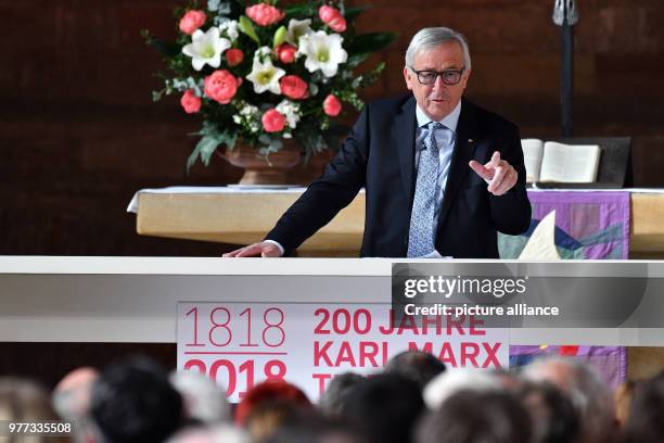 Dpatop - 04 May 2018, Germany, Trier: President of the European Commission, Jean Claude Juncker, speaking in the constantine basilica at the ceremony...