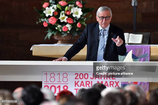 Dpatop - 04 May 2018, Germany, Trier: President of the European Commission, Jean Claude Juncker, speaking in the constantine basilica at the ceremony...