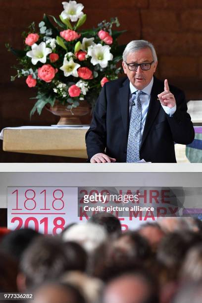 May 2018, Germany, Trier: President of the European Commission, Jean Claude Juncker, speaking in the constantine basilica at the ceremony for the...