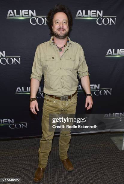 Giorgio A. Tsoukalos arrives at A+E Networks, Mischief Management & Prometheus Entertainment present AlienCon 2018 at Pasadena Convention Center on...