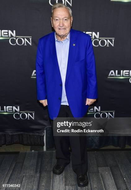 Erich von Daniken arrives at A+E Networks, Mischief Management & Prometheus Entertainment present AlienCon 2018 at Pasadena Convention Center on June...