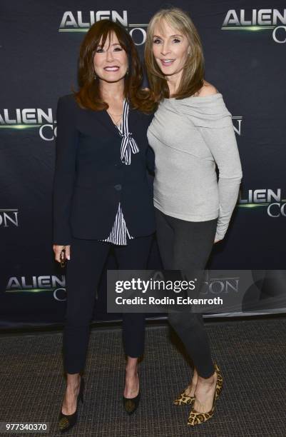 Mary McDonnell and Gates McFadden arrive at A+E Networks, Mischief Management & Prometheus Entertainment present AlienCon 2018 at Pasadena Convention...