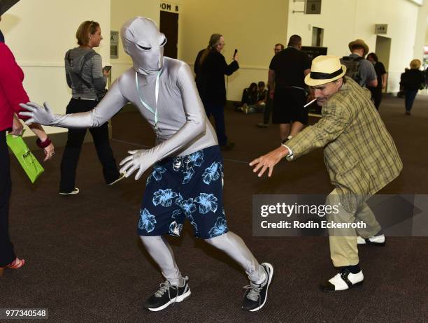 Attendees pose for portrait at A+E Networks, Mischief Management & Prometheus Entertainment present AlienCon 2018 at Pasadena Convention Center on...