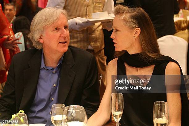 Hollywood director James Cameroon with his wife Suzy Amis at the dinner party hosted after the India Today Conclave ended in New Delhi on March 13,...