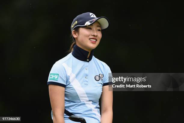 Rei Matsuda of Japan smiles during the first round of the Nichirei Ladies at the Sodegaura Country Club Shinsode Course on June 15, 2018 in Chiba,...