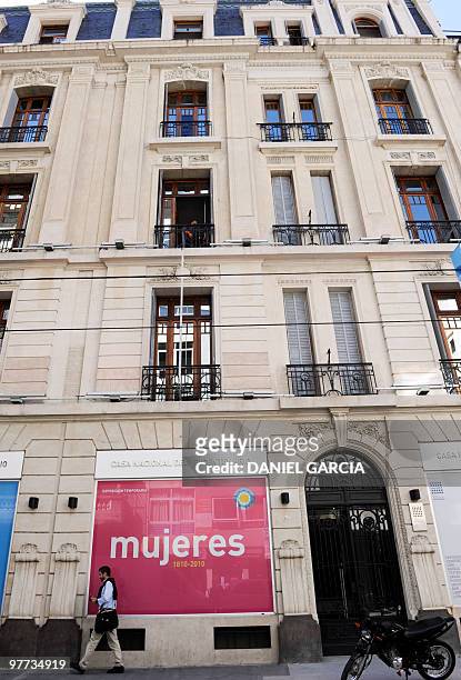 The facade of the Bicentennial House in Buenos Aires on March 15 the day before its opening. A history of the Mothers of Plaza de Mayo and works of...