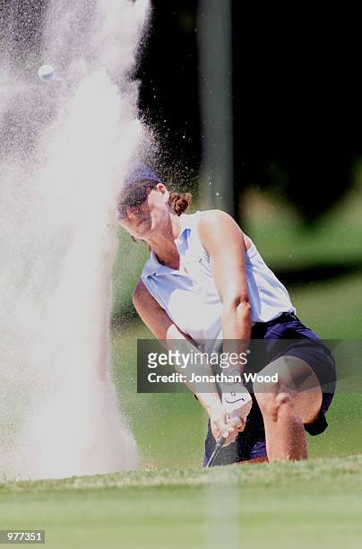 Patricia Meunier Lebouc of France hits out of a bunker on the ninth green during the first round of the ANZ Australian Ladies Masters Golf at Royal...