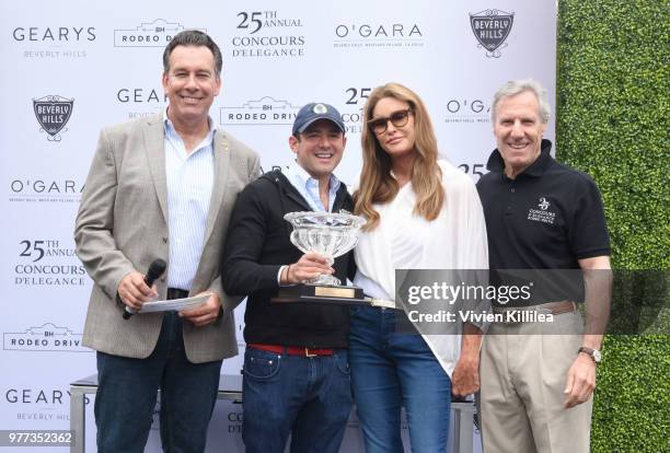 Dave Kunz, Caitlyn Jenner and Chairman of Rodeo Drive Concours d'Elegance Bruce Meyer present the award for Most Unique at Rodeo Drive Concours...