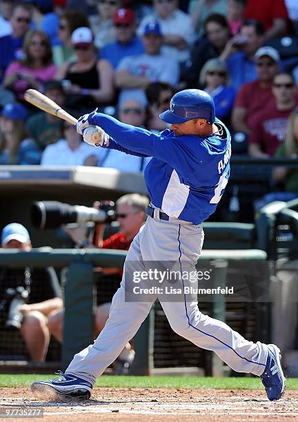 Rick Ankiel of the Kansas City Royals at bat during a Spring Training game against the Texas Rangers on March 6, 2010 in Surprise, Arizona.