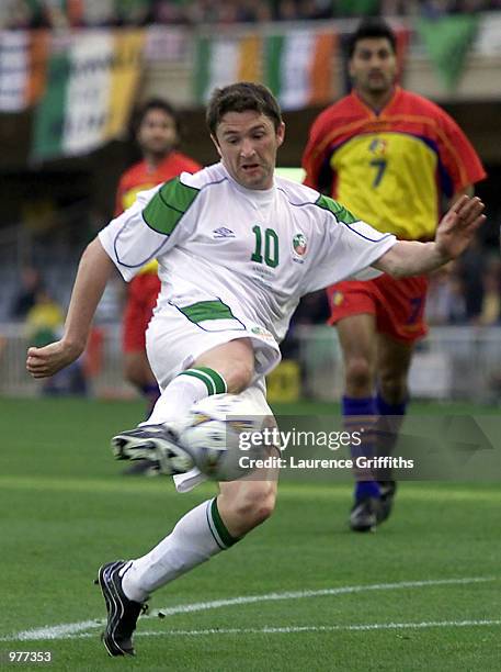 Robbie Keane of the Republic of Ireland blasts one over the bar during the World Cup qualifyier between the Republic of Ireland and Andorra at the...