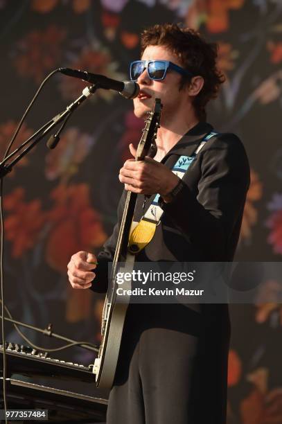 Andrew VanWyngarden of MGMT performs on the Firefly stage during the 2018 Firefly Music Festival on June 17, 2018 in Dover, Delaware.