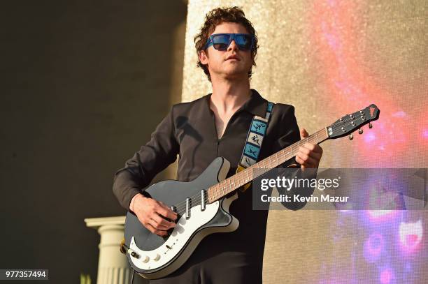 Andrew VanWyngarden of MGMT performs on the Firefly stage during the 2018 Firefly Music Festival on June 17, 2018 in Dover, Delaware.