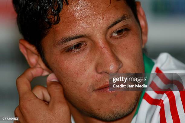 Mexico National team's player Angel Reyna during a press conference at Mexican Football Federation's High Performance Center on March 15, 2010 in...