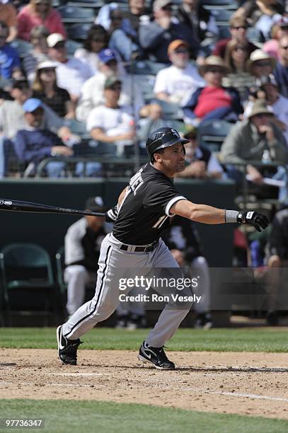 Omar Vizquel of the Chicago White Sox bats during a spring training game against the Oakland Athletics on March 10, 2010 at Phoenix Municipal Stadium...