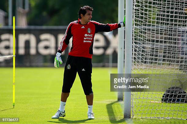 Mexico national soccer team's goalkeeper Luis Michel exercises during a training session at Mexican Soccer Federation's High Performance Center on...
