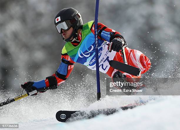 Hiraku Misawa of Japan competes in the Men's Standing Slalom during Day 4 of the 2010 Vancouver Winter Paralympics at Whistler Creekside on March 15,...