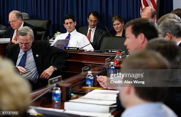 Committee Chairman Rep. John Spratt and ranking member Rep. Paul Ryan listen during a markup hearing before the U.S. House Budget Committee March 15,...