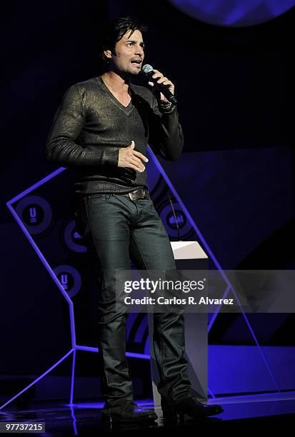 Singer Chayanne performs on stage during the ''Cadena Dial'' 2010 awards at the Tenerife Auditorium on February 11, 2010 in Tenerife, Spain.