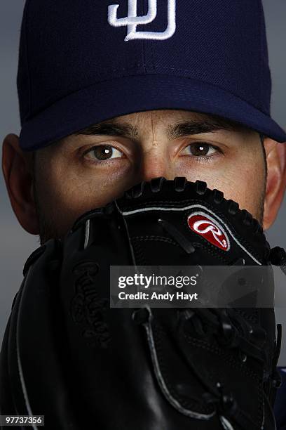 Jon Garland of the San Diego Padres poses during photo media day at the Padres spring training complex on February 27, 2010 in Peoria, Arizona.