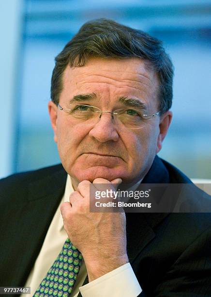 Jim Flaherty, finance minister of Canada, pauses during an interview in New York, U.S., on Monday, March 15, 2010. Flaherty said the level of the...