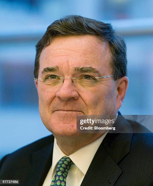 Jim Flaherty, finance minister of Canada, pauses during an interview in New York, U.S., on Monday, March 15, 2010. Flaherty said the level of the...