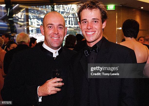 Cricketer Darren Lehmann and Australian Golf Open winner Aaron Baddeley at the 2000 Australian Sports Awards at the Adelaide Convention Centre in...